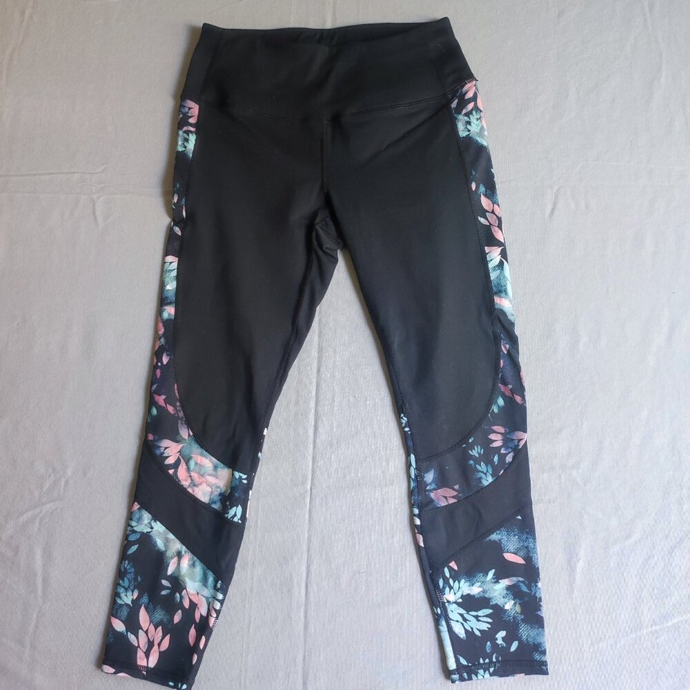Skechers active wear leggings women's size M black with floral design